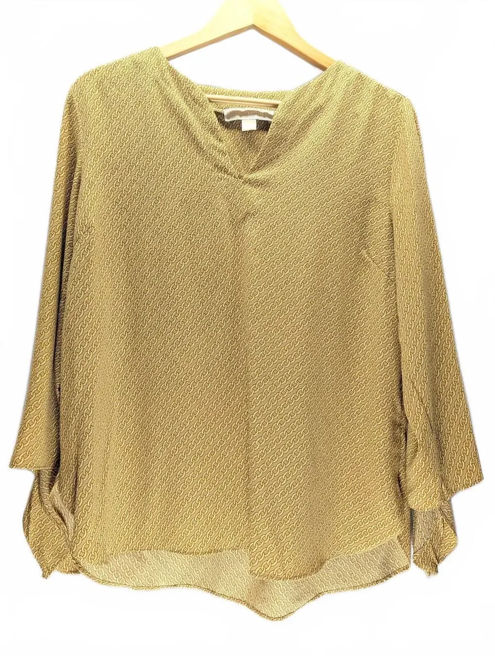 Michael Kors Women's Long Sleeve Chain Print Blouse Mustard